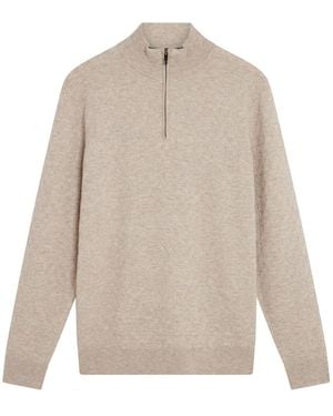Ted Baker Kurnle T Stitch Knitted Camel Half Zip Jumper - White