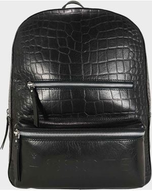 Assots London 'oscar' Black Full Grain Croc Leather Laptop Backpack