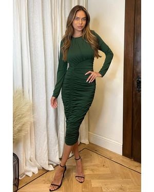 AX Paris Forest Long Sleeve Ruched Bodycon Dress - Green