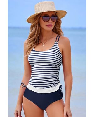 Azura Exchange Gestreepte Tankini Zwemkleding Met Hoge Taille Onderkant - Blauw