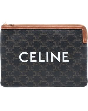 Celine Pre-Owned Small Triomphe Coated Canvas Clutch - Black