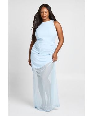 Boohoo Plus Sheer Panel Draped Maxi Skirt - Blue