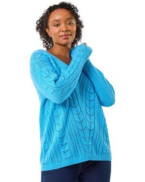 Roman Petite V-Neck Knit Jumper - Blue