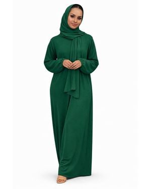 VR2 Denim Ladies Abaya With Scarf Attached Comfortable Modest Dress - Green