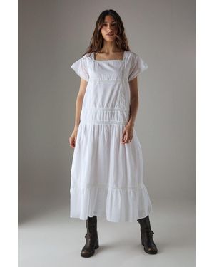 Warehouse Cotton Lace Square Neck Midi Smock Dress - Grey