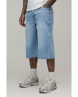 BoohooMAN Tall Essential Longline Denim Jorts - Blue