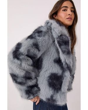 Nasty Gal Cow Fur Collar Jacket - Grey