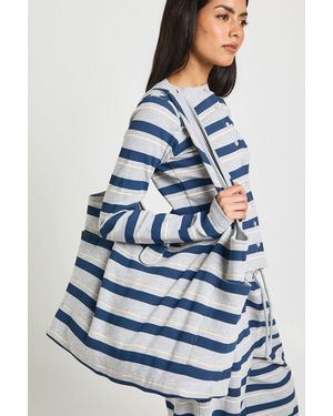 Boohoo Stripe Jersey Large Tote Bag - Blue