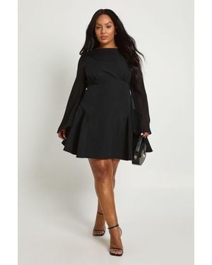 Boohoo Plus Chiffon Sleeve Skater Dress - Black