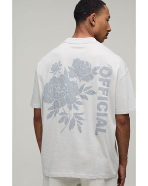 BoohooMAN Oversized Boxy Official Floral Puff Print T-Shirt - White