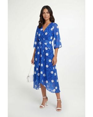Wallis Polka Dot Burn Out Twist Midaxi Dress - Blue