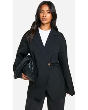 Boohoo Petite Cinched Waist Blazer - Black