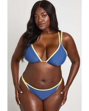 Boohoo Plus Contrast High Leg Bikini - Blue