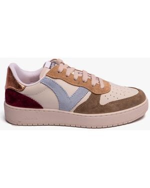 Victoria Madrid Multicoloured Split Leather Trainers Khaki - Pink