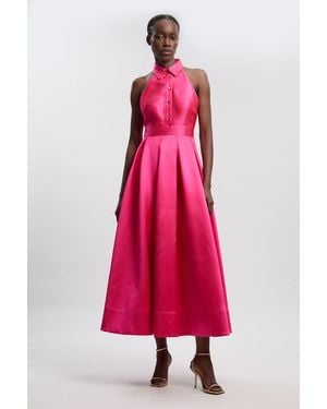 Karen Millen Twill Contrast Collared Woven Maxi Dress - Pink