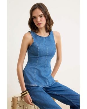 Trendyol Mi̇Lla Effen Mouwloos Peplum Blouses - Blauw