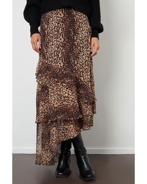 Threadbare Leopard Print Chiffon Ruffled Maxi Skirt - Brown