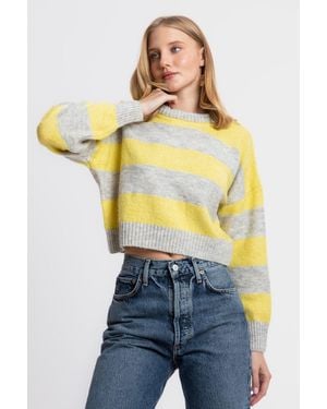 Hiccup Striped Crew Neck Cropped Jumper - Yellow