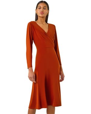 Roman Wrap Bodice Tie Waist Midi Dress - Red
