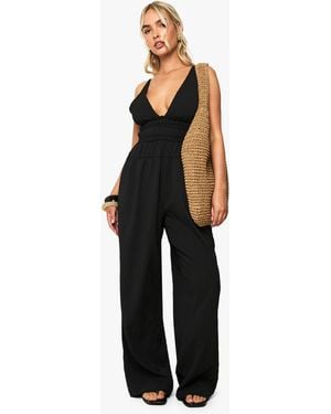 Boohoo Textured Strappy Ruched Jumpsuit - Black