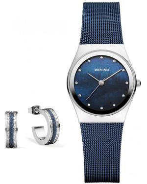 Bering Time 12927-307G Ladies Classic Watch And Earrings Gift Set - Blue