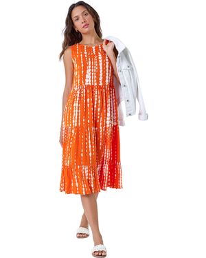 Roman Tie Dye Print Sleeveless Smock Dress - Red