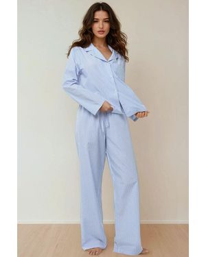 Hiccup Striped Cotton Pyjama Set - Blue