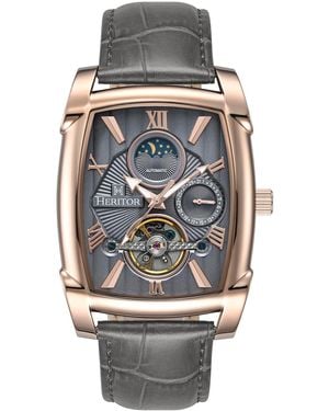 Heritor Valentin Leather-Band Watch W/Date - Metallic