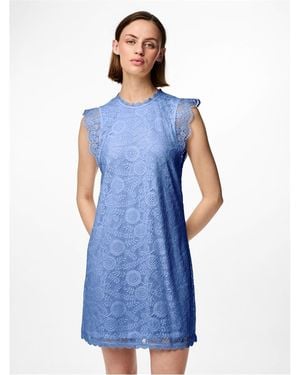 Pieces Kni High Neck Mini A-Line Dress - Blue