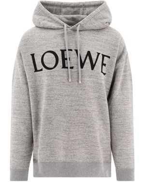 Loewe Logo Printed Cotton Oversized Hoodie - Grey