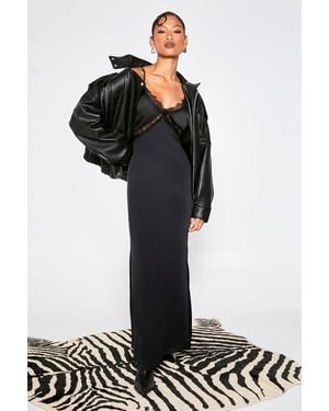 Boohoo Satin Lace Trim Maxi Slip Dress - Black