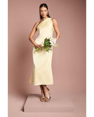 Oasis Ruched Side Detail One Shoulder Satin Bridesmaids Dress - Natural