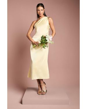 Oasis Ruched Side Detail One Shoulder Satin Bridesmaids Dress - Natural