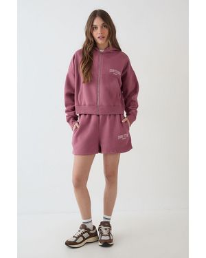 DSGN Studio Collegiate Applique Boxy Zip Through Hoodie - Red