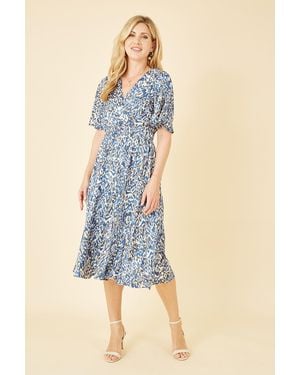 Yumi' Animal Print Wrap Midi Skater Dress - Blue