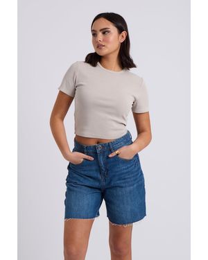 Urban Bliss Frayed Neutral Washed Ribbed Tee - Blue
