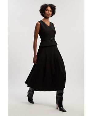 Karen Millen Compact Essential Belted Tailored Full Midi Dress - Black
