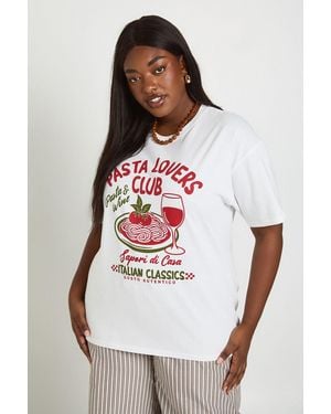 Boohoo Plus Pasta Lovers Club T-Shirt - White