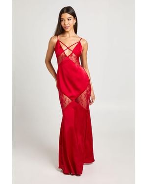 Boohoo Satin & Lace Mix Panelled Maxi Dress - Red