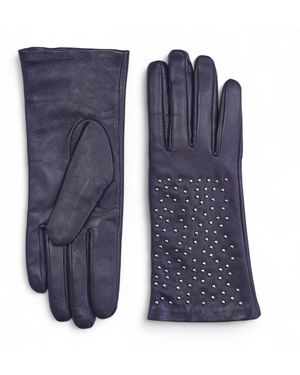 Infinity Leather Italian Soft Wool Lining Winter Studded Design Driving Gloves - Blue