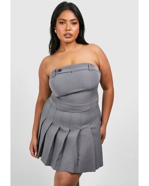 Boohoo Plus Button Detail Tailored Corset Top - Grey