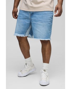 BoohooMAN Plus Relaxed Ripped Gusset Denim Shorts - Blue