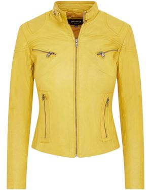 Infinity Leather Slim-Fit Biker Jacket-Maldon Lamb Leather - Yellow