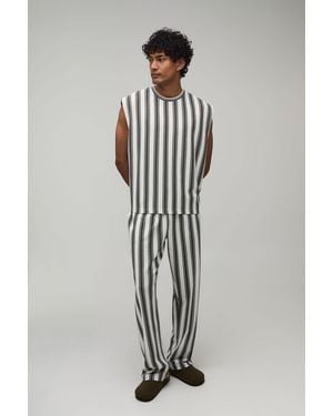 BoohooMAN Oversized Boxy Drop Shoulder Stripe Tank & Jogger Set - Grey