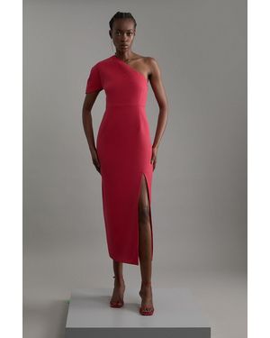 Karen Millen Petite Structured Crepe Asymmetric Cape Detail Tailored Midi Dress