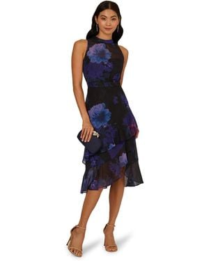 Adrianna Papell Halter Glitter Midi Dress - Blue