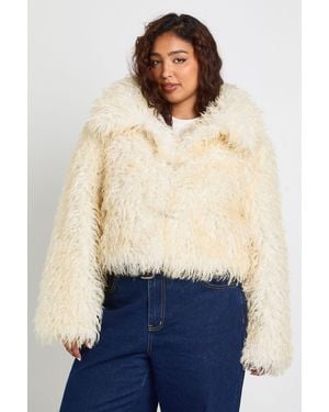 Boohoo Plus Button Detail Faux Fur Jacket - Blue