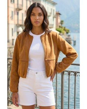 Roman Faux Suede Bubble Hem Jacket - Blue