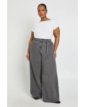 Boohoo Plus Elasticated Back Tie Wide Leg Jean - Grey