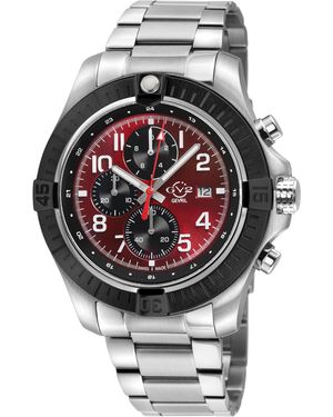 Gv2 T38 Swiss Quartz Chronograph Enamel Burgundy Dial With Print, 3 Sub 316L Stainless Steel Divers Watch - Grey